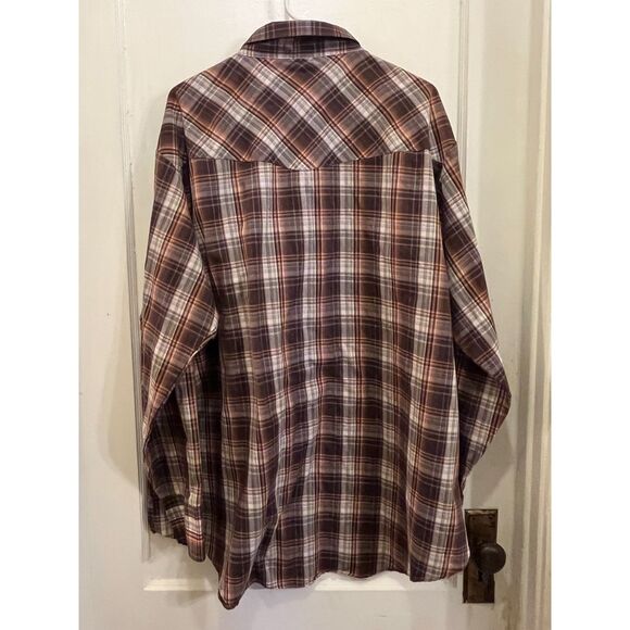 Vintage ELY CATTLEMAN Brown Plaid Pearl Snap Button Up Shirt Top  Mens Size 3XL - Picture 6 of 9
